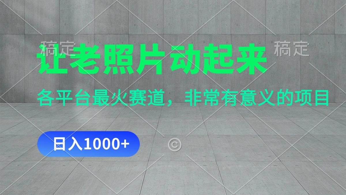 让老照片动起来，一天变现1000+，各平台最火赛道，看完就会-全有网创