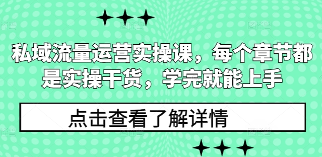 私域流量运营实操课，每个章节都是实操干货，学完就能上手-全有网创