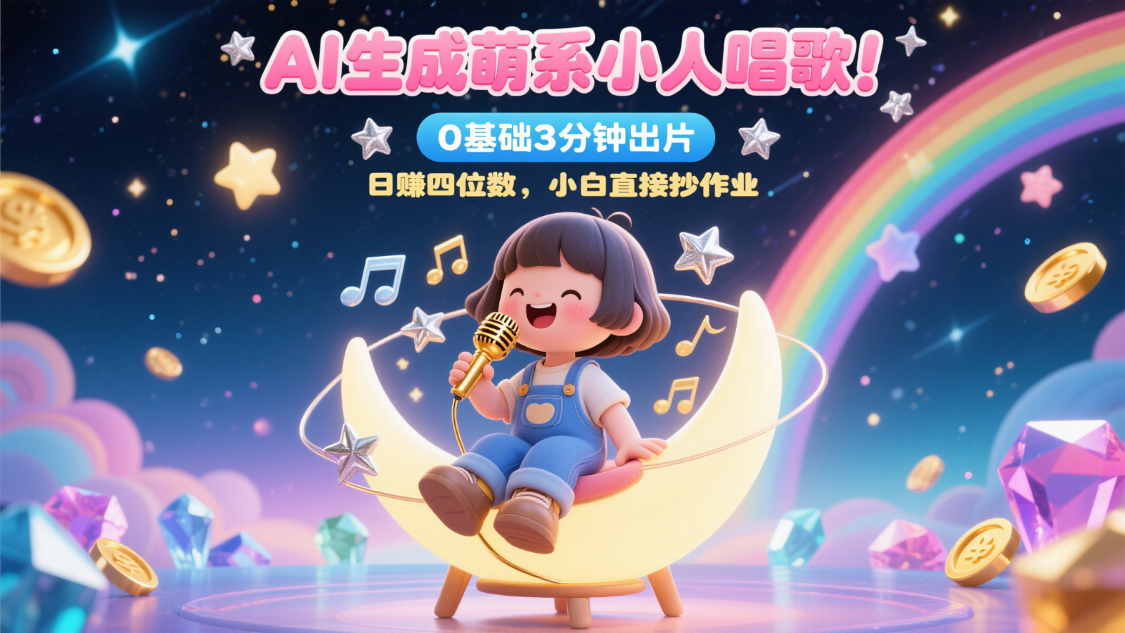 AI生成萌系小人唱歌!0基础3分钟出片,28个作品涨粉9万,日赚四位数,小白直接抄作业-全有网创
