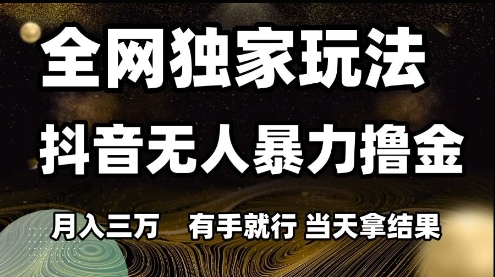 全网独家玩法抖音无人暴力撸金,月入3W,有手就行,当天拿结果【揭秘】