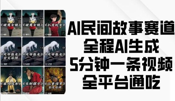 AI民间故事赛道，全程AI生成5分钟一条视频，全平台通吃-全有网创