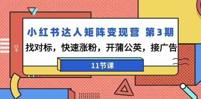 小红书达人矩阵变现营第3期,找对标,快速涨粉,开蒲公英,接广告(11节课)-全有网创