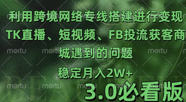 利用跨境电商网络及搭建TK直播、短视频、FB投流获客以及商城遇到的问题进行变现3.0必看版【揭秘】-全有网创