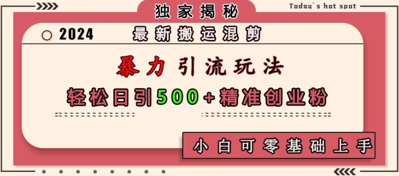 最新搬运混剪暴力引流玩法，轻松日引500+精准创业粉，小白可零基础上手-全有网创