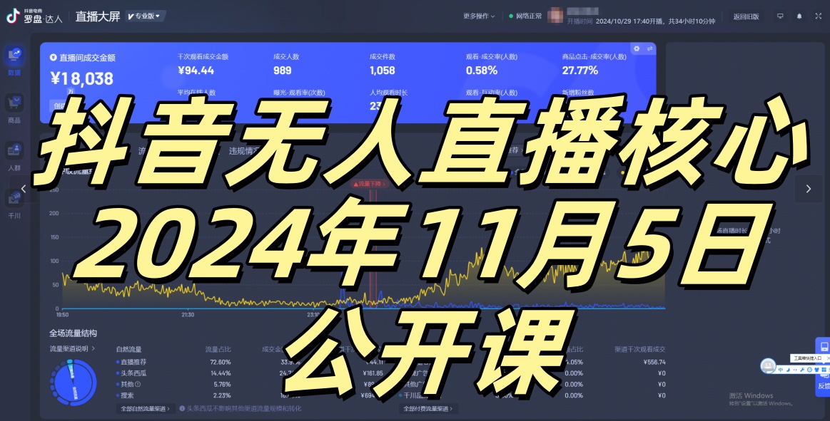 抖音无人直播核心公开课，咸鱼翻身小白可做带有睡后收入月入过万太简单【揭秘】-全有网创
