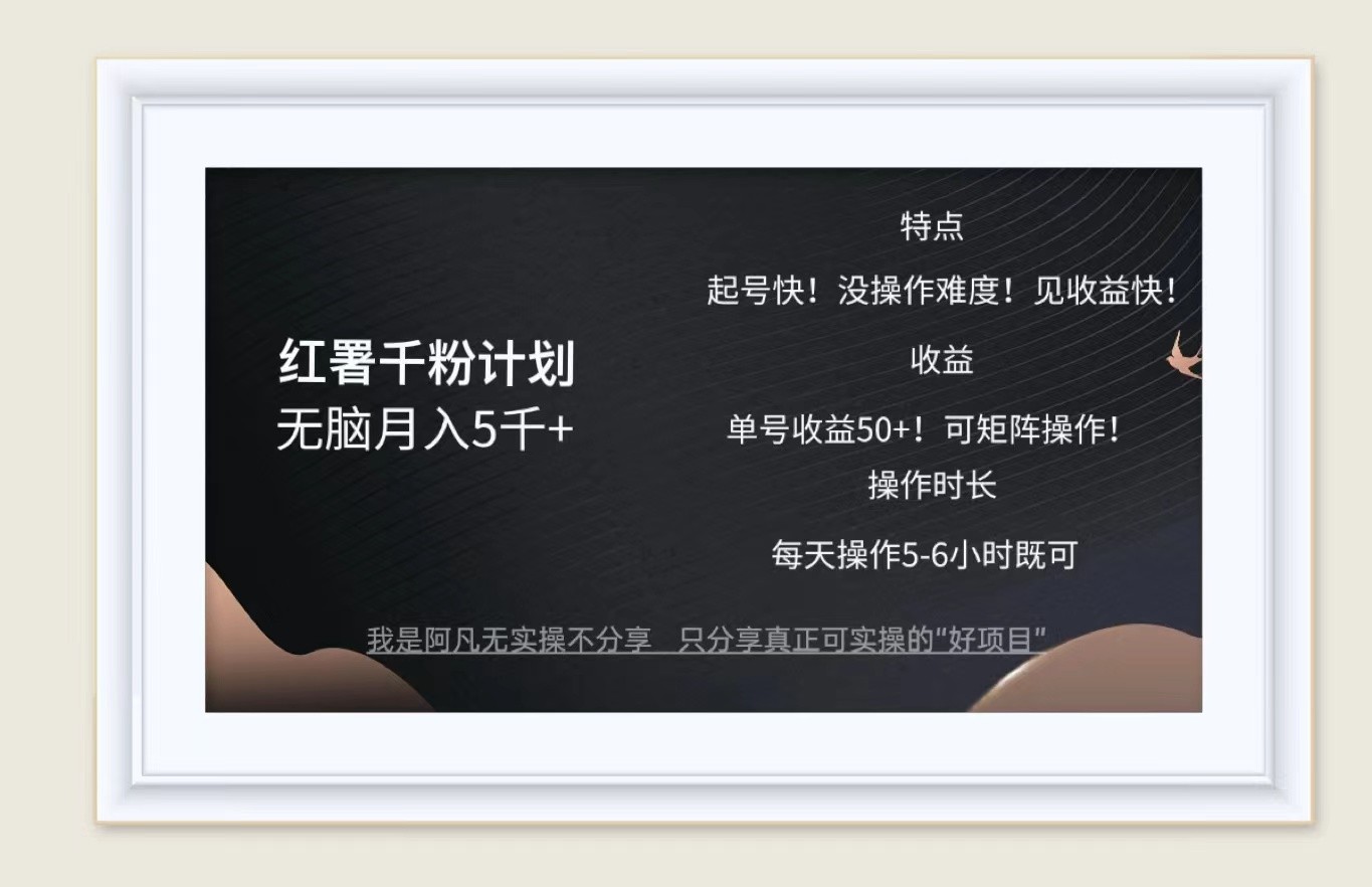红薯千粉计划无脑月入5千+！既做既赚！-全有网创