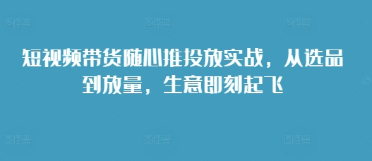 短视频带货随心推投放实战,从选品到放量,生意即刻起飞-全有网创