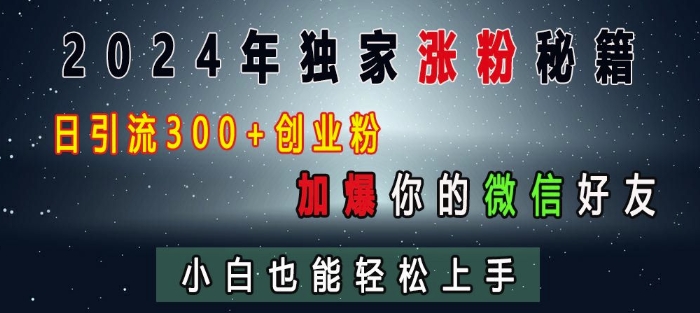 2024年独家涨粉秘籍，日引流300+创业粉，加爆你的微信好友，小白也能轻松上手-全有网创