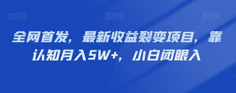 全网首发,最新收益裂变项目,靠认知月入5W+,小白闭眼入