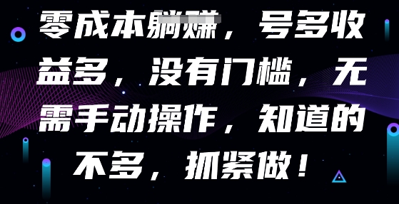 零成本全自动,号多收益多,没有门槛,无需手动-全有网创