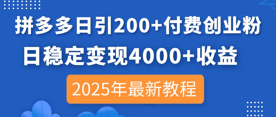 （14217期）拼多多日引200+付费创业粉，日稳定变现4000+收益，2025年最新教程-全有网创