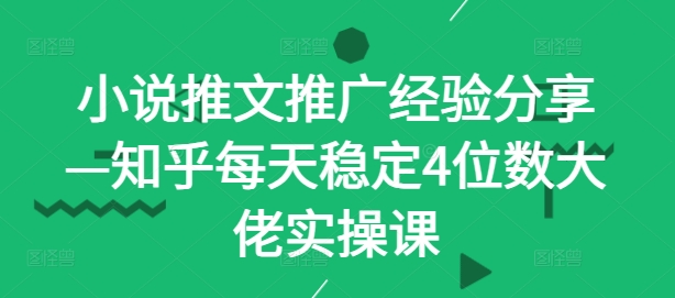 小说推文推广经验分享—知乎每天稳定4位数大佬实操课-全有网创