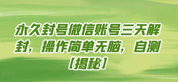 永久封号微信账号三天解封，操作简单无脑，自测【揭秘】-全有网创