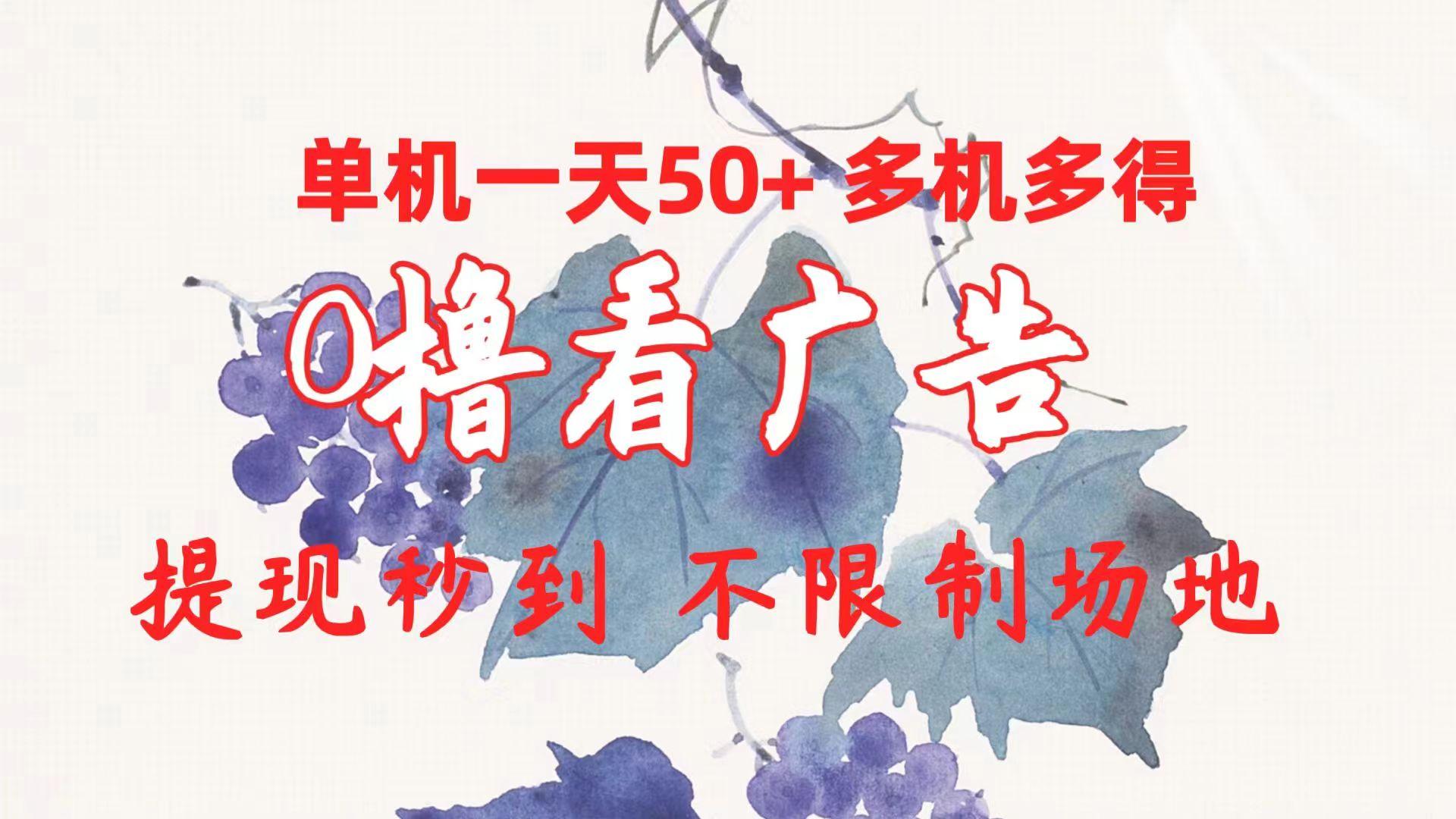 0撸看广告 单机一天50+多机多得 提现秒到 不限制场地操作-全有网创
