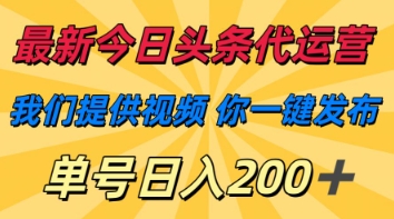 最新今日头条代运营，我们提供视频，你一键发布，单号日入200+【揭秘】-全有网创