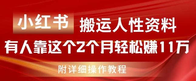 小红书搬运人性资料，有人靠这个2个月轻松赚11w，附教程【揭秘】-全有网创