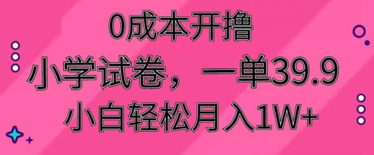 0成本开撸,小学试卷,一单39.9,小白轻松月入1W+-全有网创