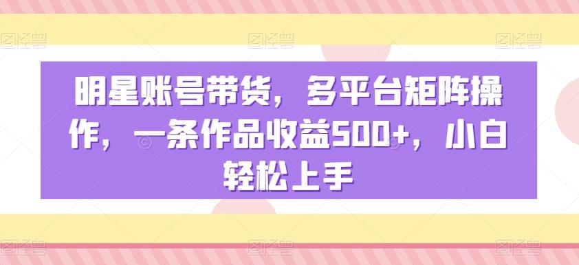 明星账号带货，多平台矩阵操作，一条作品收益500+，小白轻松上手【揭秘】-全有网创