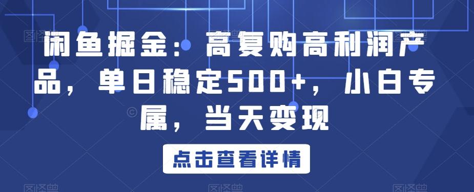 闲鱼掘金:高复购高利润产品,单日稳定500+,小白专属,当天变现-全有网创