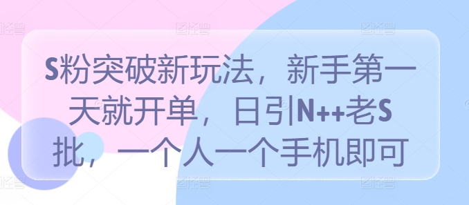 S粉突破新玩法，新手第一天就开单，日引N++老S批，一个人一个手机即可【揭秘】-全有网创