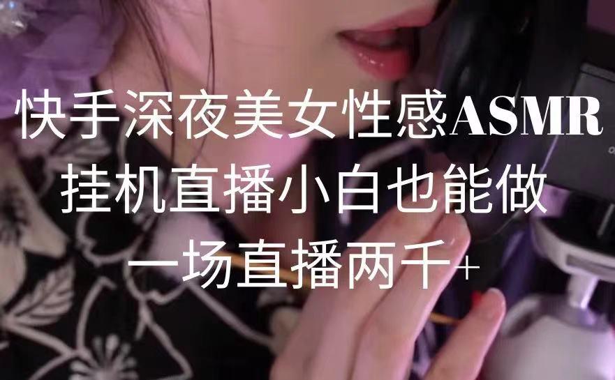 快手深夜美女性感ASMR挂机直播，小白也能做，一场直播两千+-全有网创