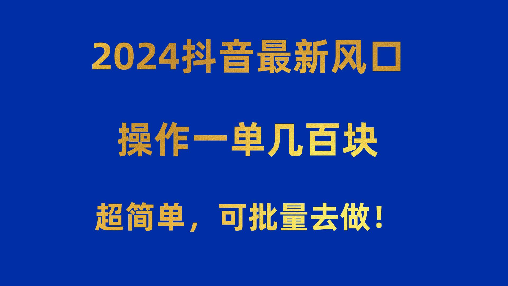 2024抖音最新风口！操作一单几百块！超简单，可批量去做！！！-全有网创