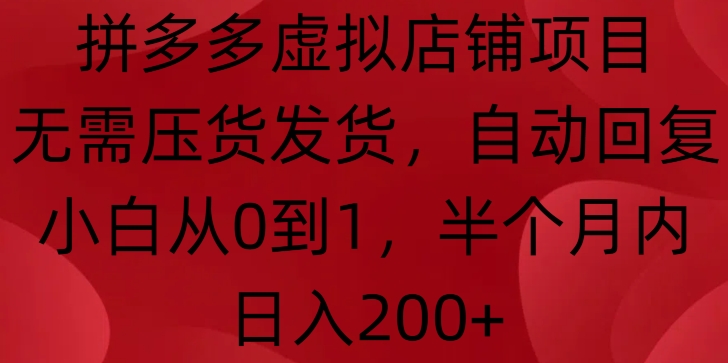 拼多多虚拟店铺项目，无需压货发货，自动回复，小白从0到1，半个月内日入200+【揭秘】-全有网创