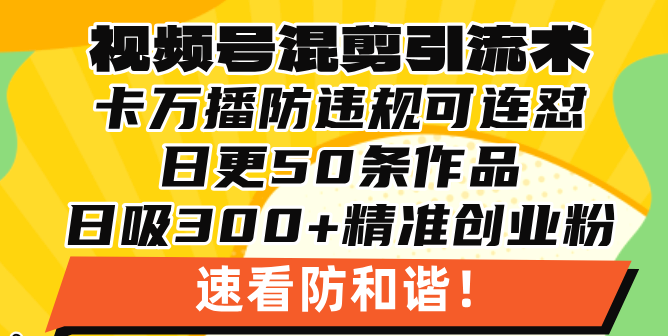 视频号混剪引流技术，500万播放引流17000创业粉，操作简单当天学会-全有网创