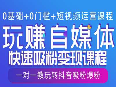 0基础+0门槛+短视频运营课程，玩赚自媒体快速吸粉变现课程，一对一教玩转抖音吸粉爆粉-全有网创