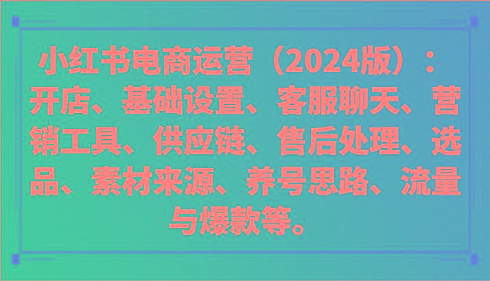 小红书电商运营(2024版)：开店、设置、供应链、选品、素材、养号、流量与爆款等-全有网创