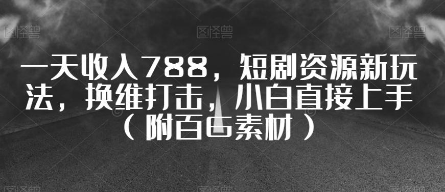 一天收入788，短剧资源新玩法，换维打击，小白直接上手（附百G素材）【揭秘】-全有网创