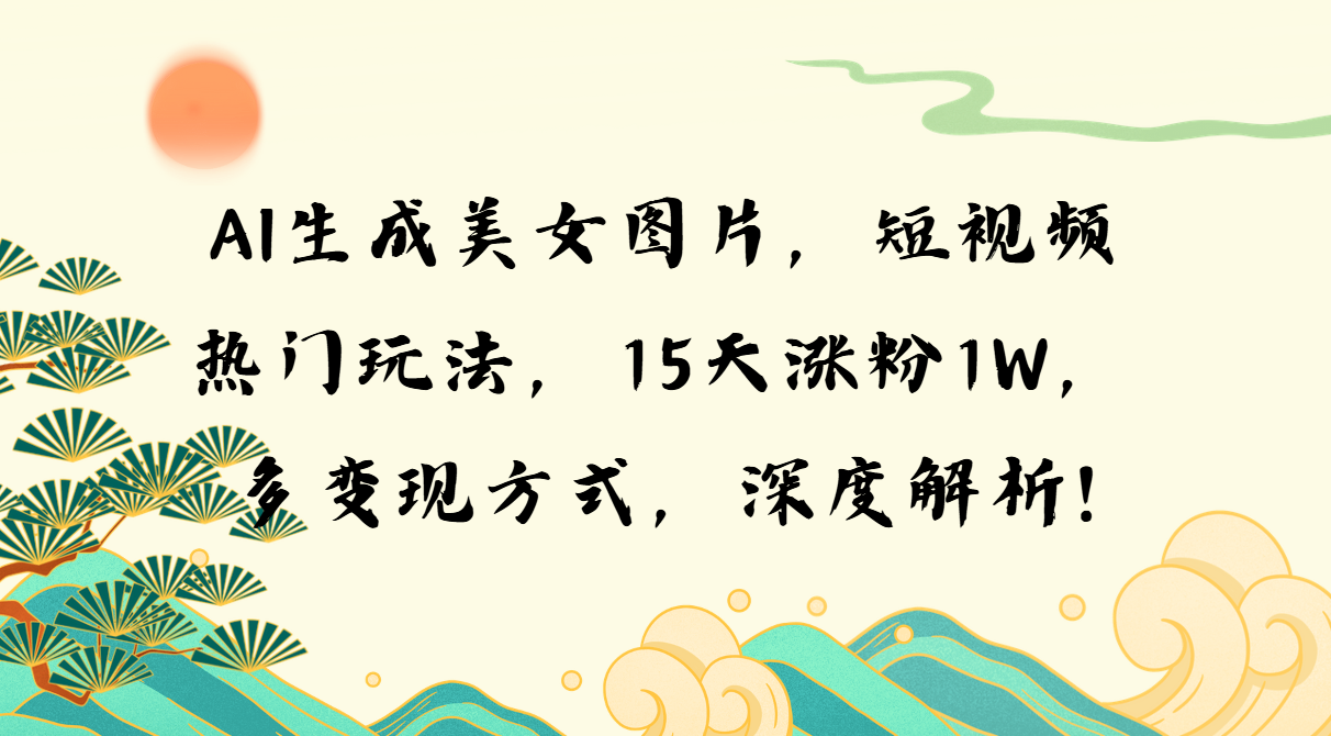 AI生成美女图片，短视频热门玩法，15天涨粉1W，多变现方式，深度解析!-全有网创