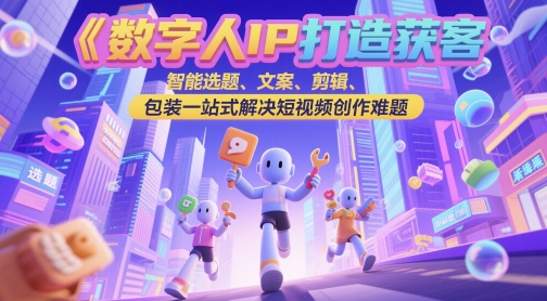 数字人IP打造获客变现实操课，智能选题、文案、剪辑、包装一站式解决短视频创作难题-全有网创