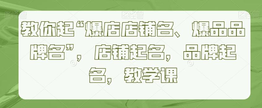 教你起“爆店店铺名、爆品品牌名”，店铺起名，品牌起名，教学课-全有网创