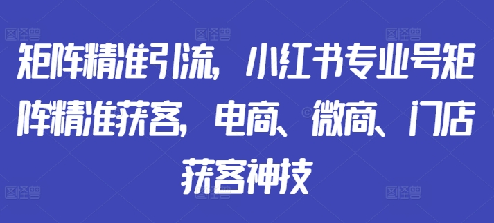 矩阵精准引流，小红书专业号矩阵精准获客，电商、微商、门店获客神技-全有网创