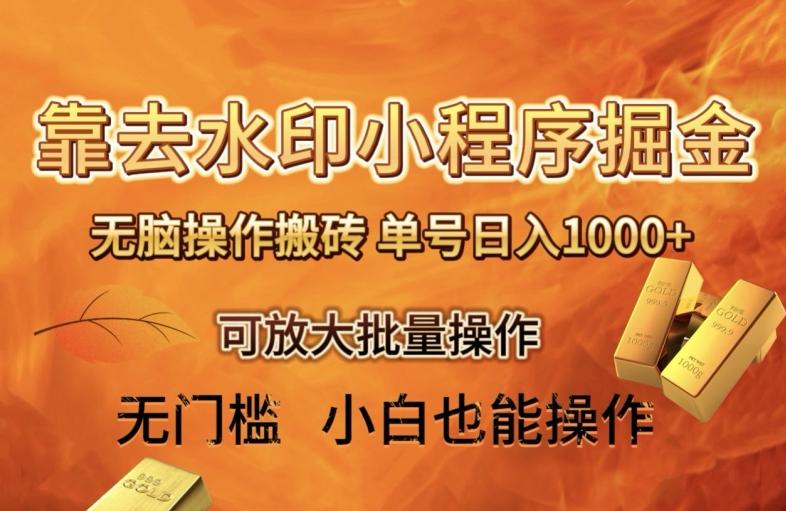 靠去水印小程序无脑操作搬砖，单号日入1000+保姆级教程可放大批量操作【揭秘】-全有网创