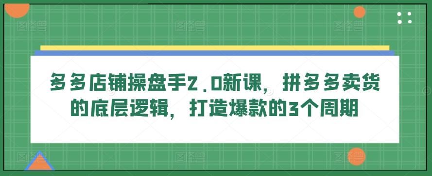 多多店铺操盘手2.0新课，拼多多卖货的底层逻辑，打造爆款的3个周期-全有网创