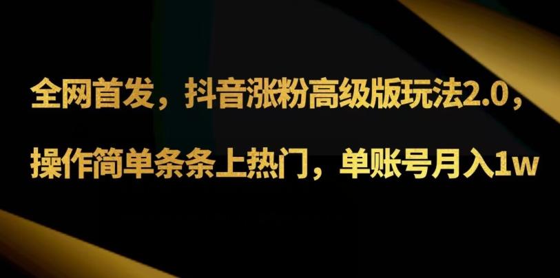 抖音涨粉高级版玩法3.0，操作简单条条上热门，单账号月入1w可批量矩阵（附1500素材）-全有网创