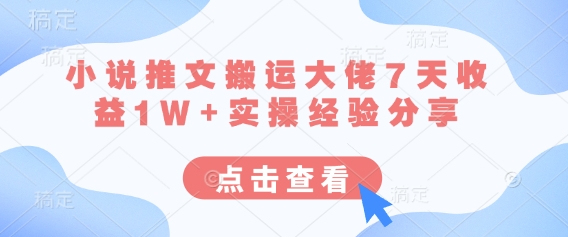 小说推文搬运大佬7天收益1W+实操经验分享-全有网创