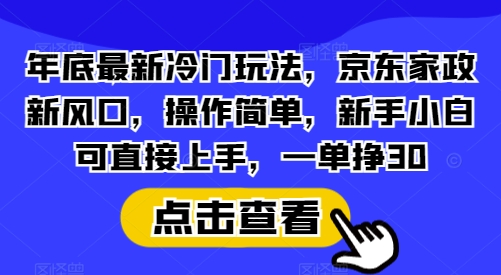 年底最新冷门玩法，京东家政新风口，操作简单，新手小白可直接上手，一单挣30【揭秘】-全有网创