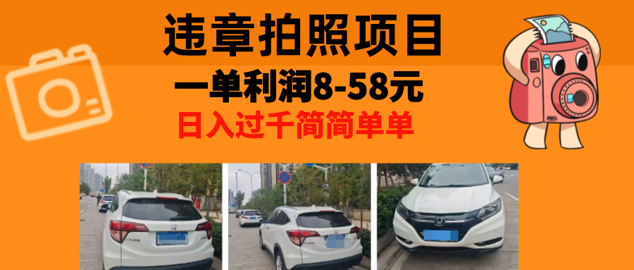 最强副业，违章拍照，一单利润8-58元，全国大小城市都可做-全有网创