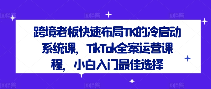 跨境老板快速布局TK的冷启动系统课，TikTok全案运营课程，小白入门最佳选择-全有网创