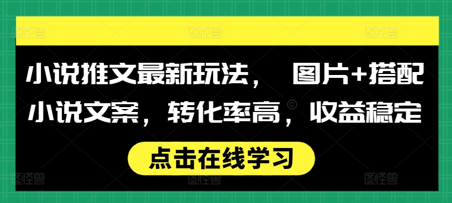 小说推文最新玩法， 图片+搭配小说文案，转化率高，收益稳定-全有网创