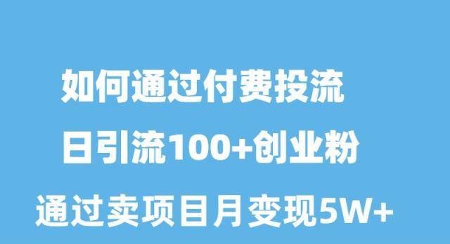 如何通过付费投流日引流100+创业粉月变现5W+-全有网创