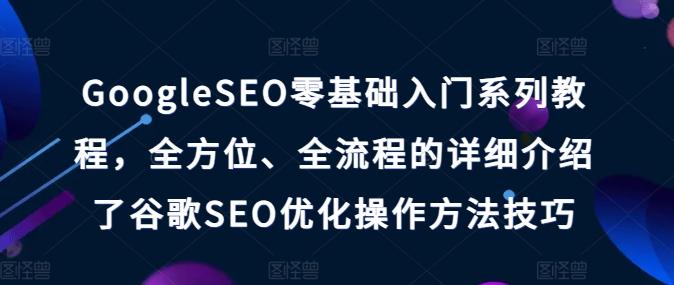 GoogleSEO零基础入门系列教程，全方位、全流程的详细介绍了谷歌SEO优化操作方法技巧-全有网创