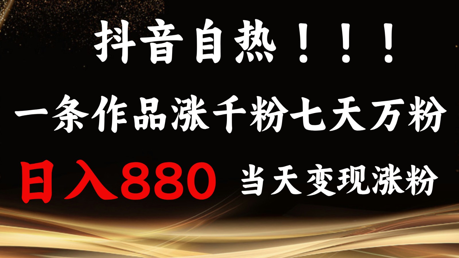 抖音小红书自热，一条作品1000粉，7天万粉，单日变现880收益-全有网创