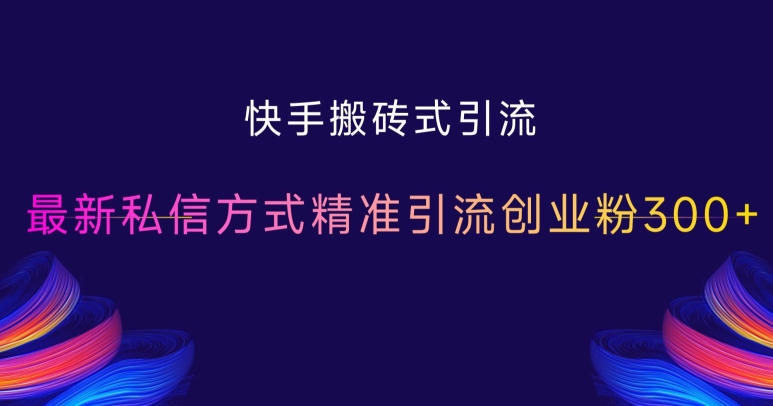 快手搬砖式引流，最新私信方式精准引流创业粉300+-全有网创