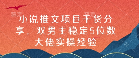 小说推文项目干货分享，双男主稳定5位数大佬实操经验-全有网创