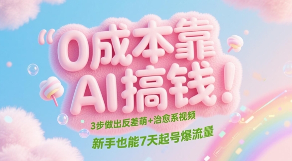 0成本靠AI搞钱！3步做出反差萌+治愈系视频，新手也能7天起号爆流量-全有网创
