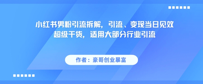 小红书男粉引流拆解，引流、变现当日见效超级干货，适用大部分行业引流-全有网创